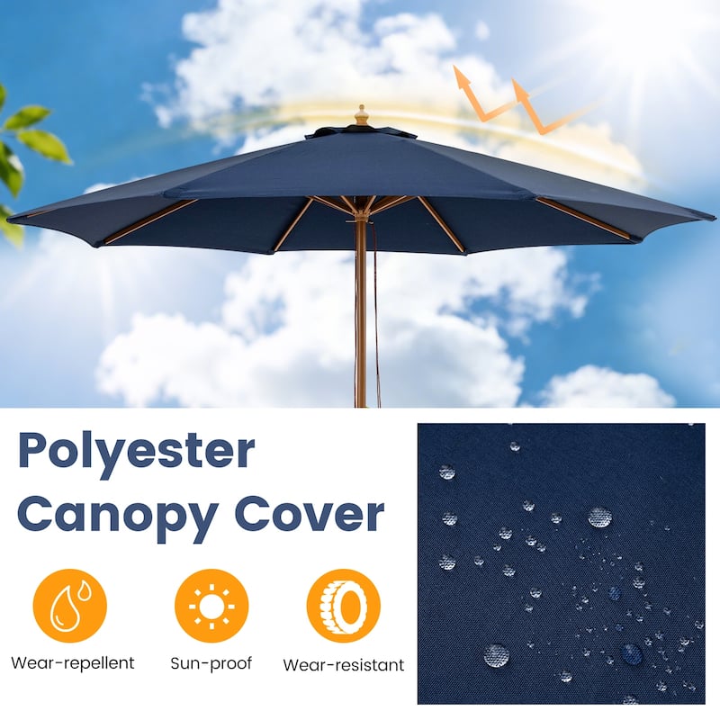 Gymax 9 FT Patio Umbrella w/Adjustable Height Rope Pulley Lift Vented