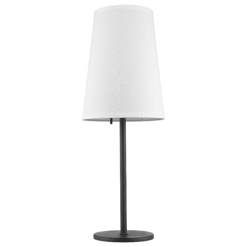 Black Metal Cylinder Table Lamp with White Fabric Cone Shade Pull Chain - 10” x 10” x 27” (D x W x H)