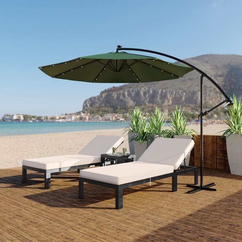 Willry 10-Foot Cantilever Patio Umbrella with 24 Solar LED Lights, Crank Lift, Tie Closure, and Rust-Resistant Steel Frame