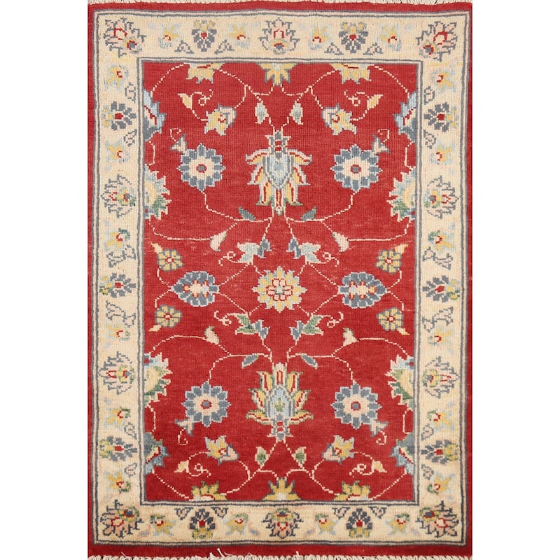 Red Floral Kazak Oriental Accent Rug Hand-Knotted Wool Carpet - 2'0" x 3'0"