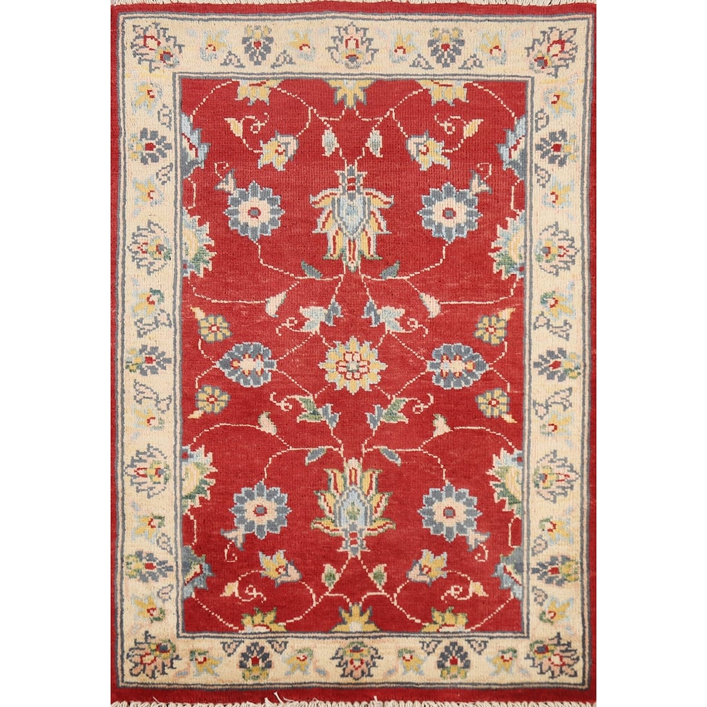 Red Floral Kazak Oriental Accent Rug Hand-Knotted Wool Carpet - 2'0" x 3'0"