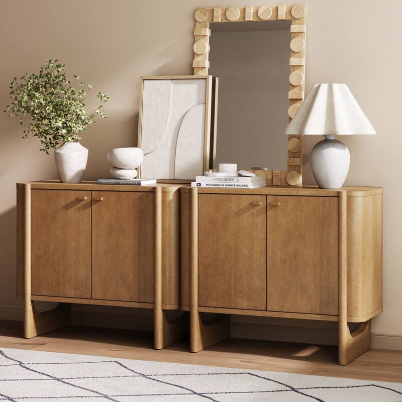 Solace Mid Century Modern Cabinet, Storage Accent Cabinet or TV Stand with Doors, Solid Wood Legs and Adjustable Shelf