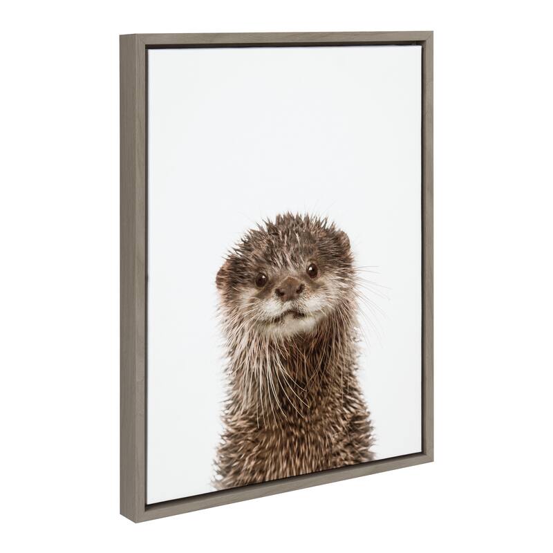 Kate and Laurel Sylvie Animal Studio Otter Framed Canvas by Amy Peterson Art Studio - 18x24 - Grey