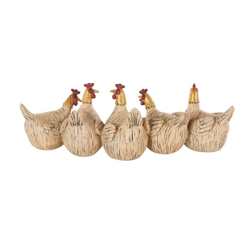 Beige Polystone Chicken Decorative Sculpture with Gold Heads