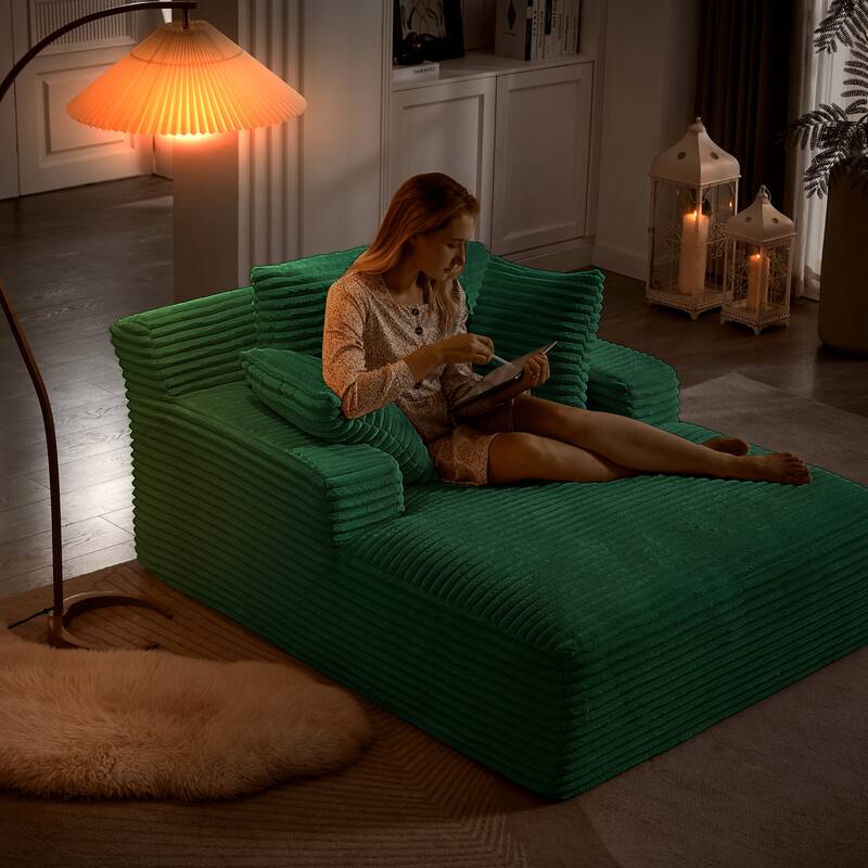 Comfy Sleeper Sofa Corduroy Upholstered Chaise Lounge with Pillows