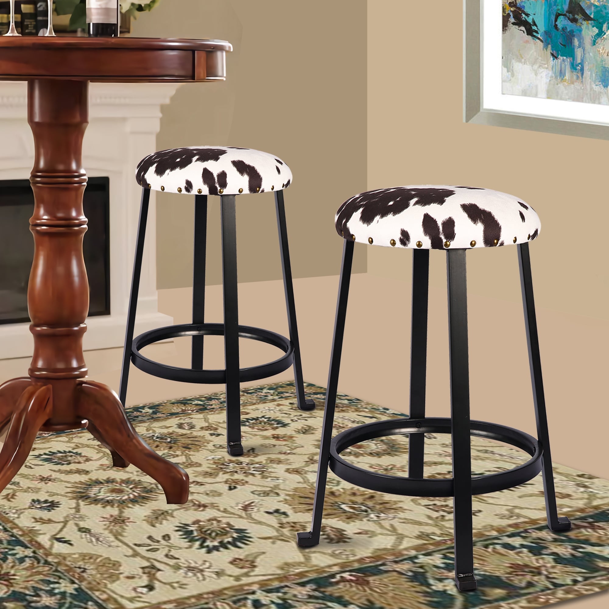 24 inch Backless Metal Bar Stool Cow print Stool for Kicthen Bar 2