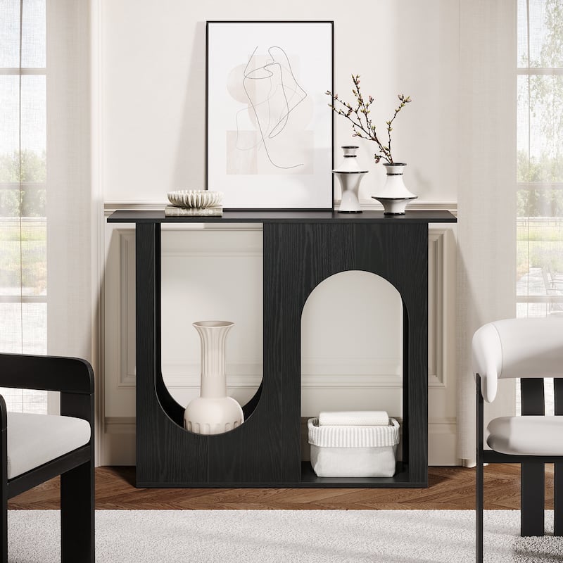 39.4'' Black Console Table, Modern Narrow Sofa Table