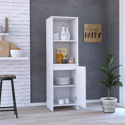 Kitchen Pantry Feery, Single Door Cabinet, Interior and External Shelves, White Finish