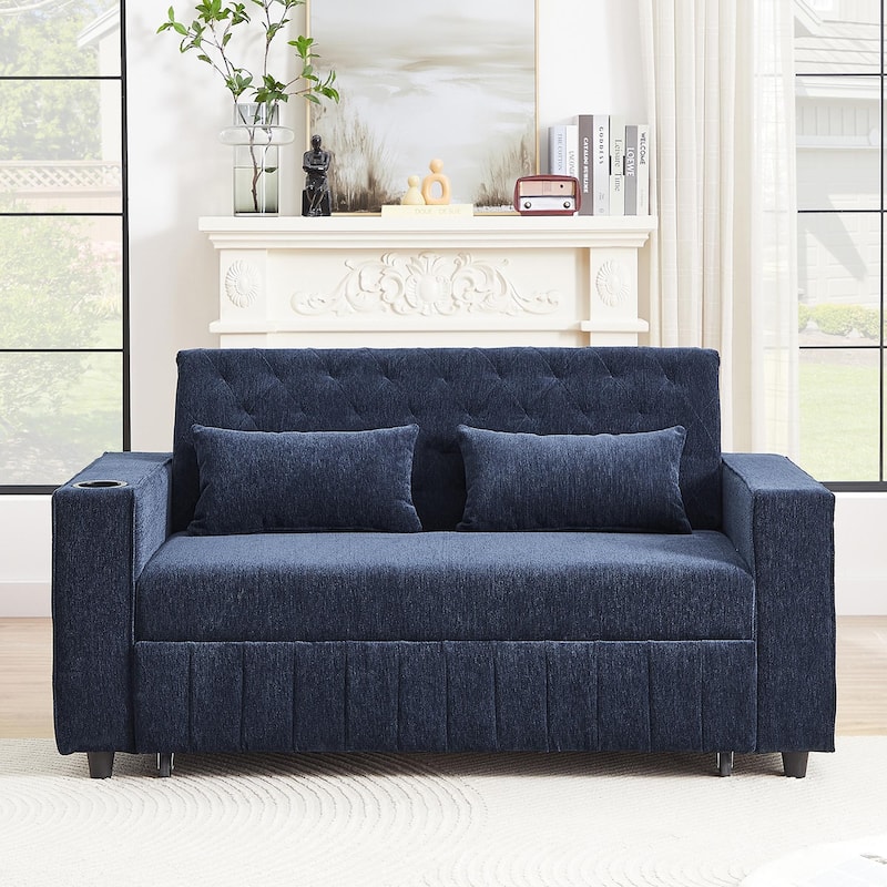 Roomfitters 61.4" Pull-Out Convertible Loveseat Sofa Bed with Adjustable Backrest for Living Room
