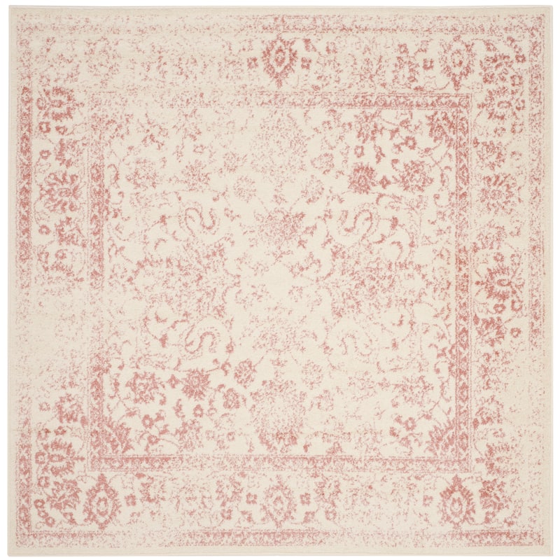 SAFAVIEH Adirondack Dakota Rustic Shabby Chic Distressed Rug - 5' x 5' Square - Ivory/Rose