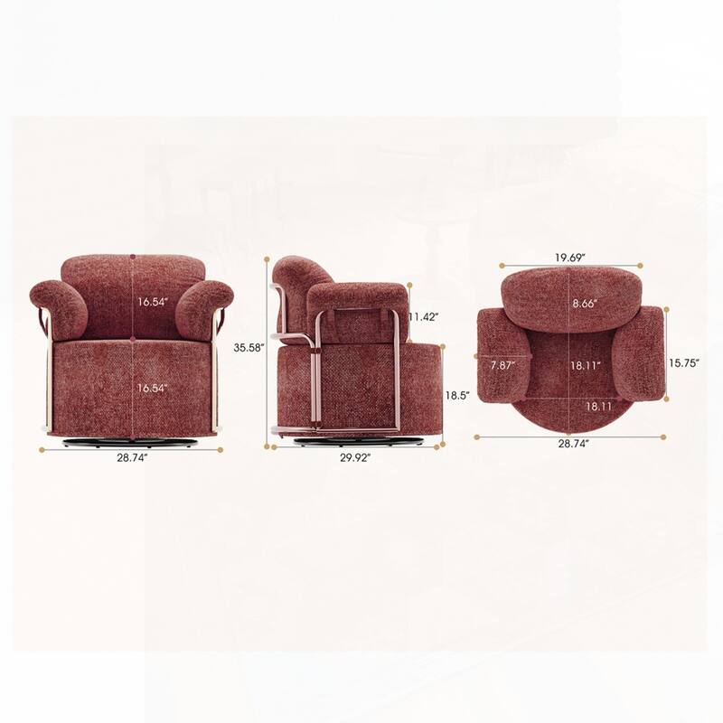 360 Degree Barrel Swivel Fluffy Fabric Lounge Wide Upholstered Reading Chair with Gold Metal Legs