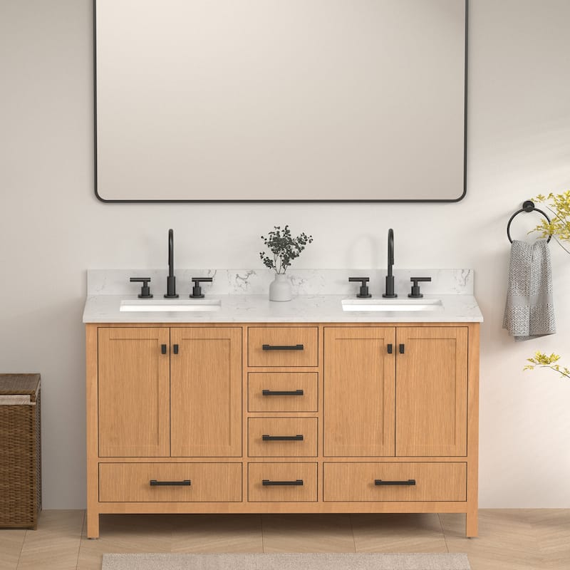 StarrySky 60 inch Undermount Double Sink Bathroom Vanity with Engineered Carrara Marble Top
