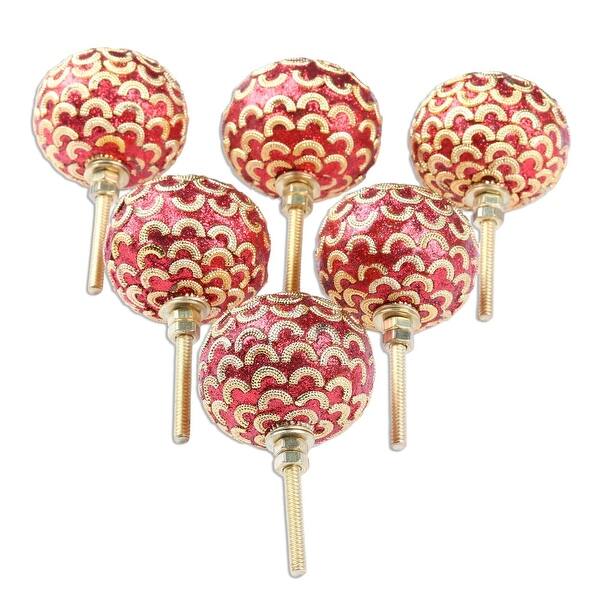 Novica Handmade Golden Arcs Mango Wood Knobs (Set Of 6) 3" H x 1.8" D