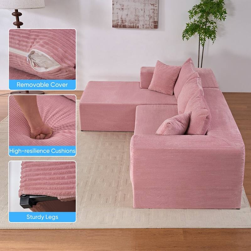 Mixoy Modern 113''Minimalist 2-Piece Corduroy Modular Chaise Sectional Sofa Deep Seat,L-Shaped Upholstered Couch With Chaise