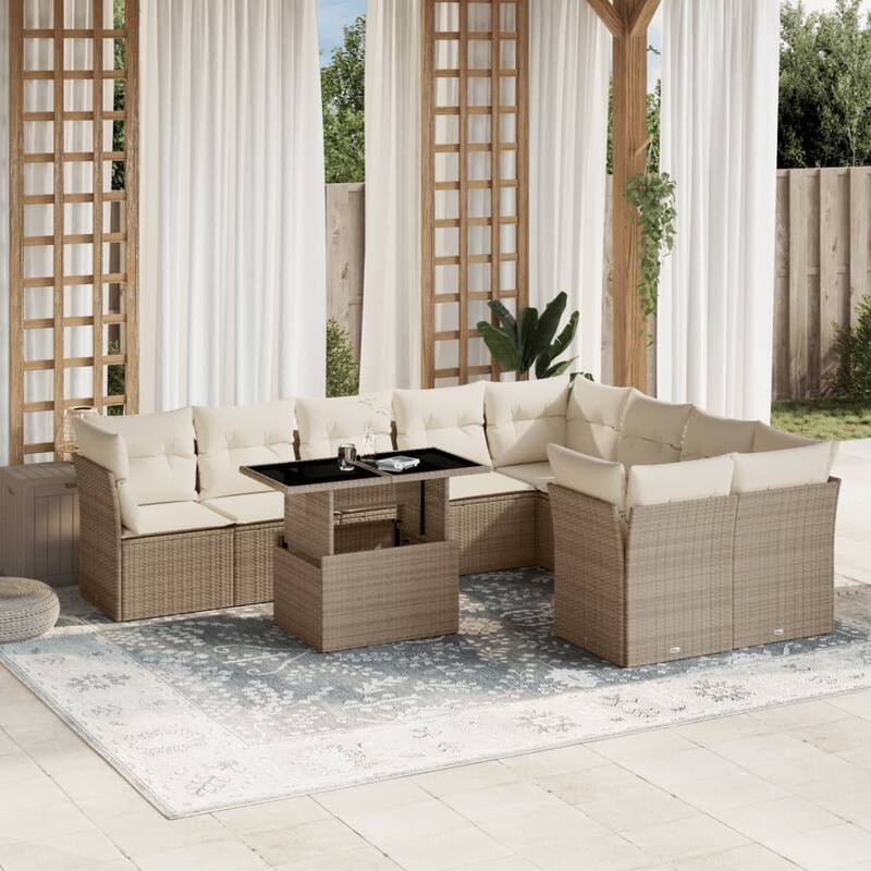 10-Piece Patio Sofa Set with Cushions - 21.7 x 39.4 x 28.7 in - Beige and cream