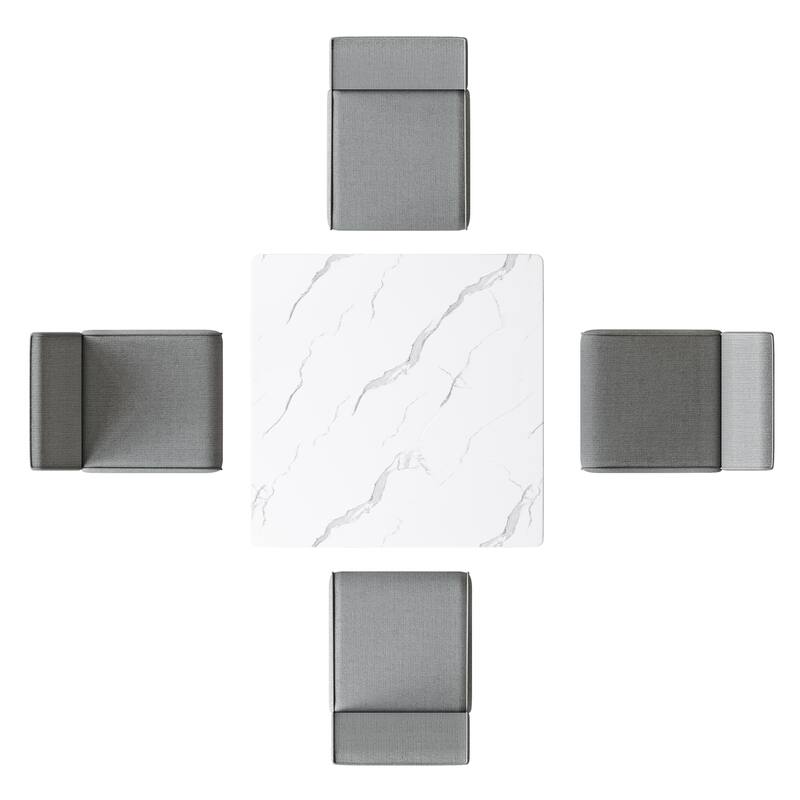 Corvus Fowey 5-piece Dining Set, Marble Sticker MDF Table and 4 Upholstered Chairs