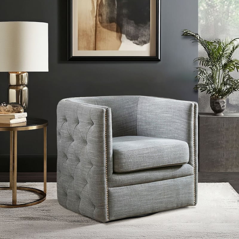 Madison Park Capstone 360-degree Swivel Barrel chair with Tufting and Nail heads