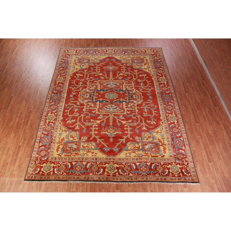 Hand Knotted Oriental 100% Wool Carpet Traditional Medallion Red Heriz (serapi) Area Rug - 14' 10'' X 11' 7''