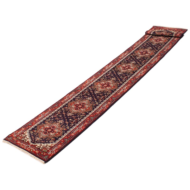 ECARPETGALLERY Hand-knotted Serapi Heritage Dark Navy Wool Rug - 2'6 x 23'9