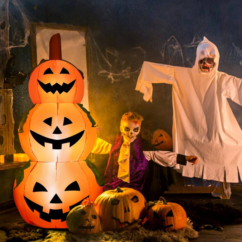 Costway 5 Ft Halloween Inflatable 3-Pumpkin Stack Blow Up Pumpkin - 5 FT