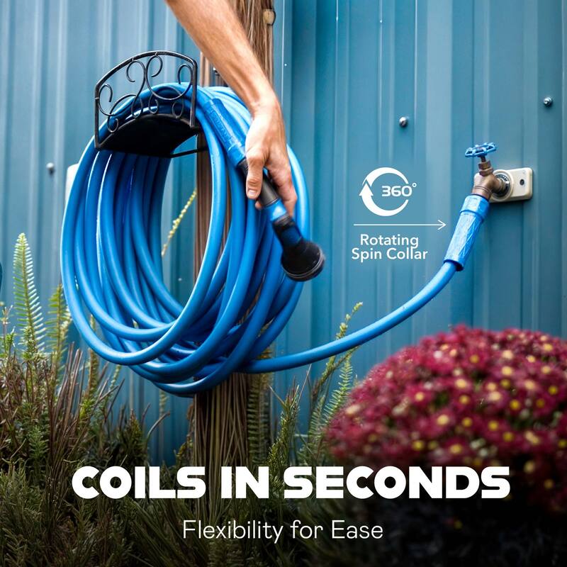 Invictus Heavy Duty Garden Hose with 10-Function Spray Nozzle - Lightweight, Kink-Free, 400 PSI High Pressure Hose