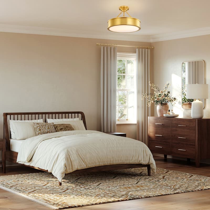 18.5 in. Modern Retro Brushed Gold Drum Integrated LED Semi-Flush Mount Light - 18.5 in. W x 12.9 in. H
