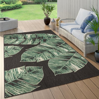 Tropical Outdoor Rug Jungle Leaves Design for Patio