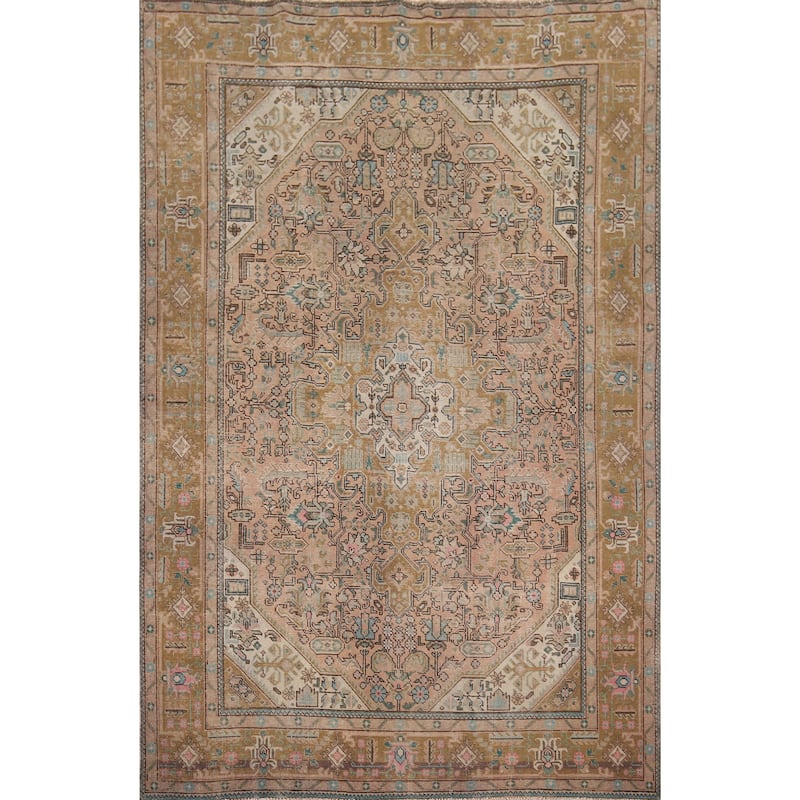 Distressed Tabriz Persian Vintage Area Rug Hand-Knotted Wool Carpet - 6'5" x 9'3"