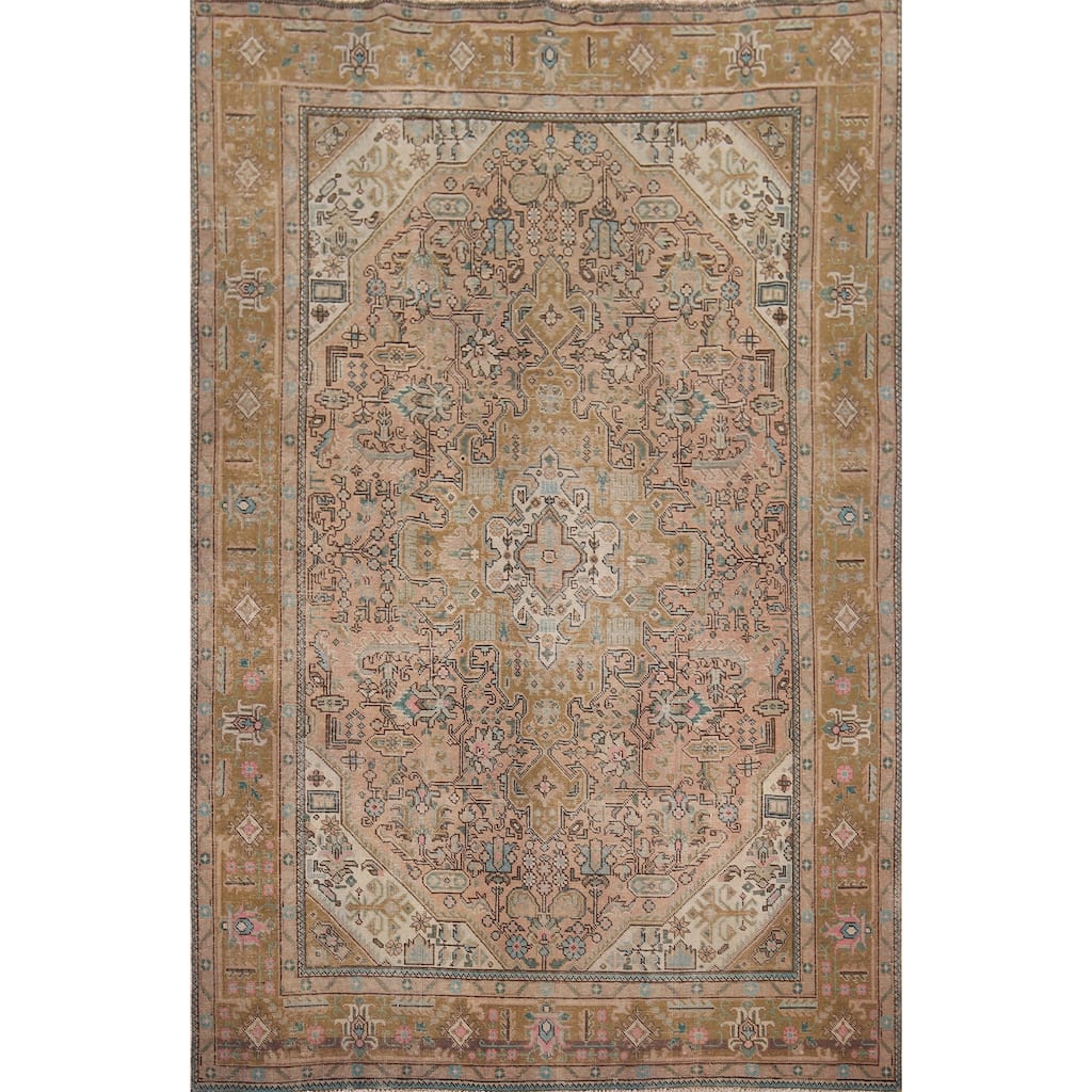 Distressed Tabriz Persian Vintage Area Rug Hand-Knotted Wool Carpet - 6'5" x 9'3"