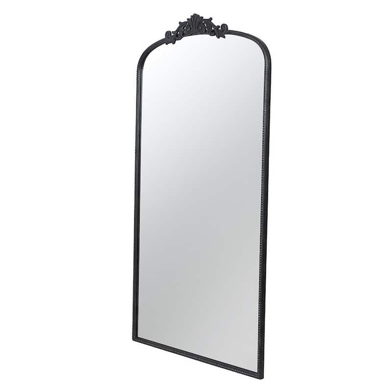 Kea 66 Inch Wall Mirror, Black Curved Metal Frame, Ornate Baroque Design