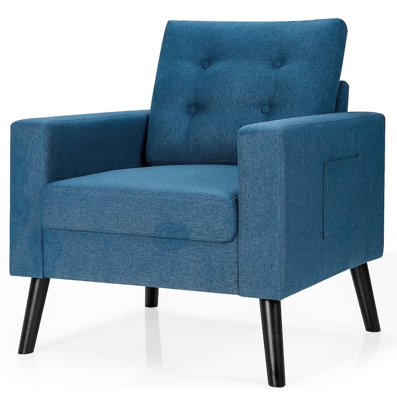 Modern Tufted Accent Chair w/ Rubber Wood Legs - 29.5" x 32.5" x 34"(L x W x H) - Blue