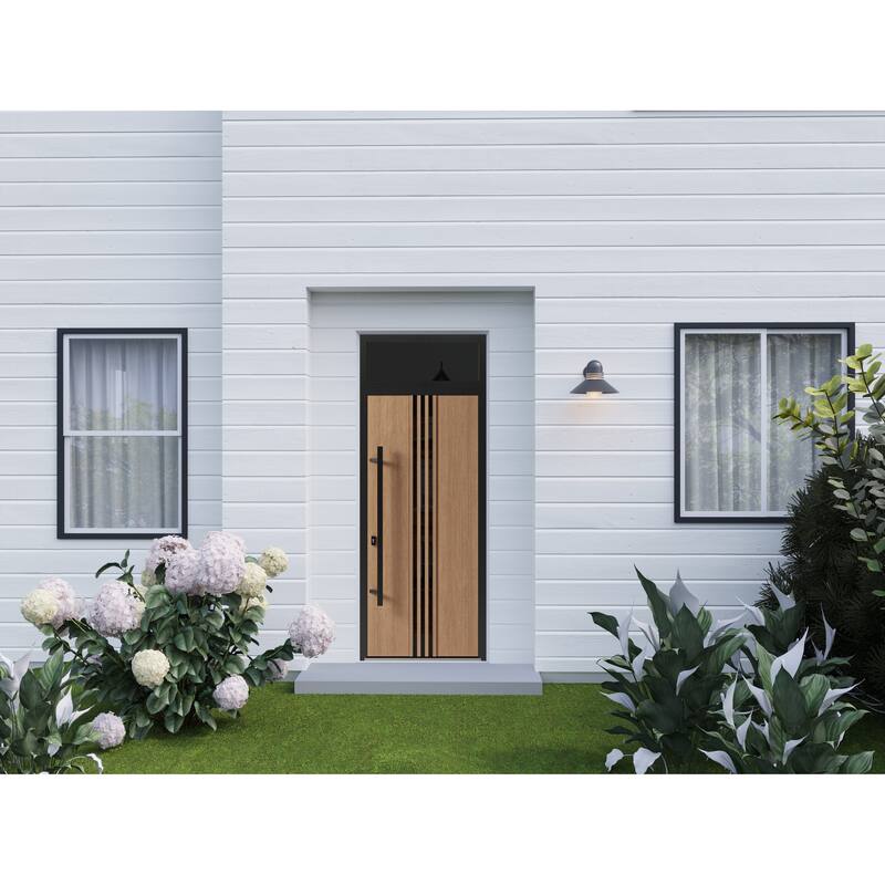 Front Exterior Prehung Steel Door Ronex 1055 Teak Entry Metal Painted W36xH80 Left hand Inswing