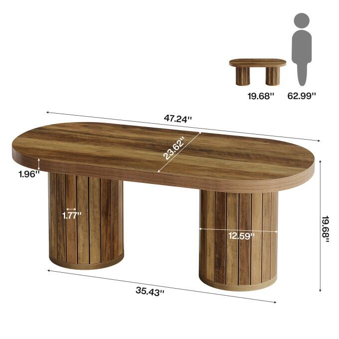 Oval Wooden Coffee Table with Cylindrical Legs