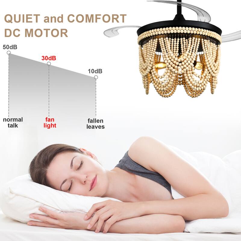 Bella Depot 42" Bohemian Retractable Ceiling Fan with Remote and Light 6-speed Reversible DC Motor