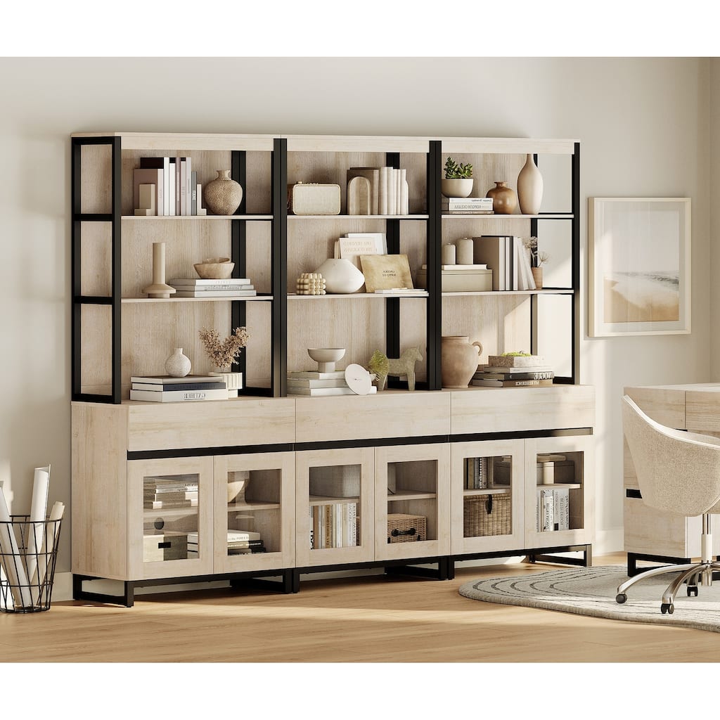 3 PCS Modern 72" Tall Bookcase with 3 Drawers and Open Book Shelfs for Home Office, Living room.