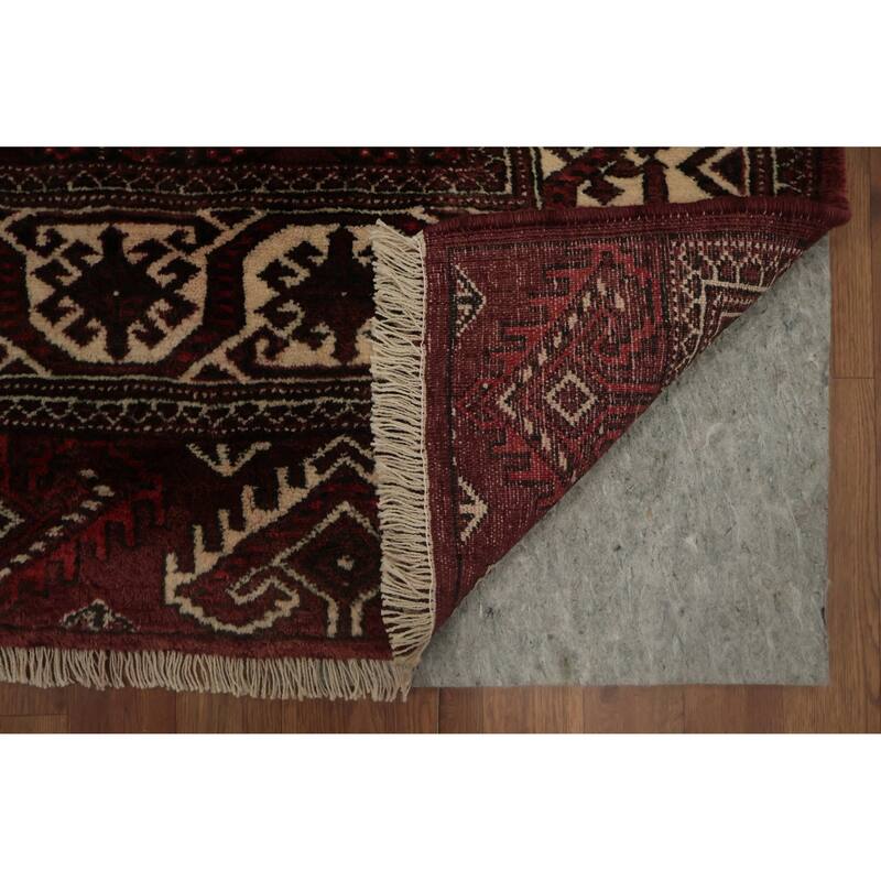 Hand Knotted Oriental 100% Wool Carpet Traditional Geometric Red Bokhara Area Rug - 9' 7'' X 7' 1''