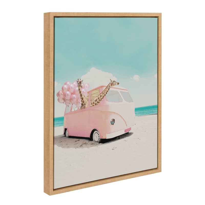 Kate and Laurel Sylvie Pink Van Framed Canvas by July Art Prints - 18x24 - Natural