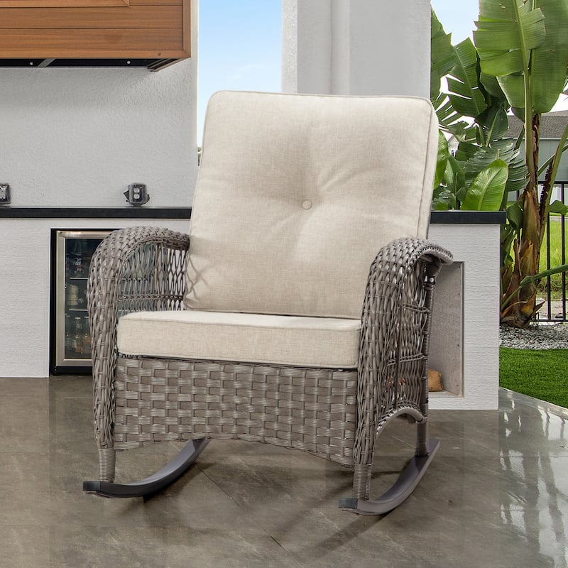 Cozywor Wicker Patio Outdoor Rocking Chair with Cushion