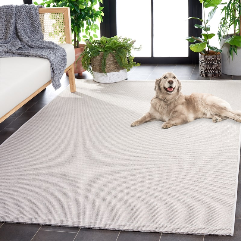 SAFAVIEH Sisal All-Weather Ajrie Indoor/Outdoor Waterproof Patio Backyard Rug - 6'7" Round - Ivory/Beige