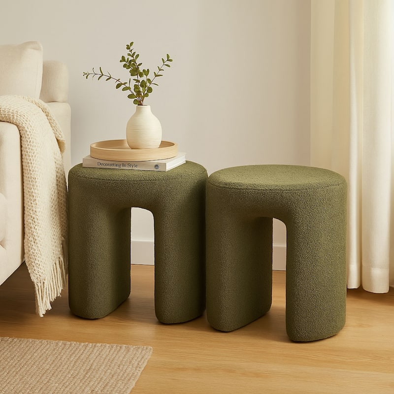 Aria Home Teddy Upholstered Accent Stool – Plush Fabric Ottoman Foot Rest