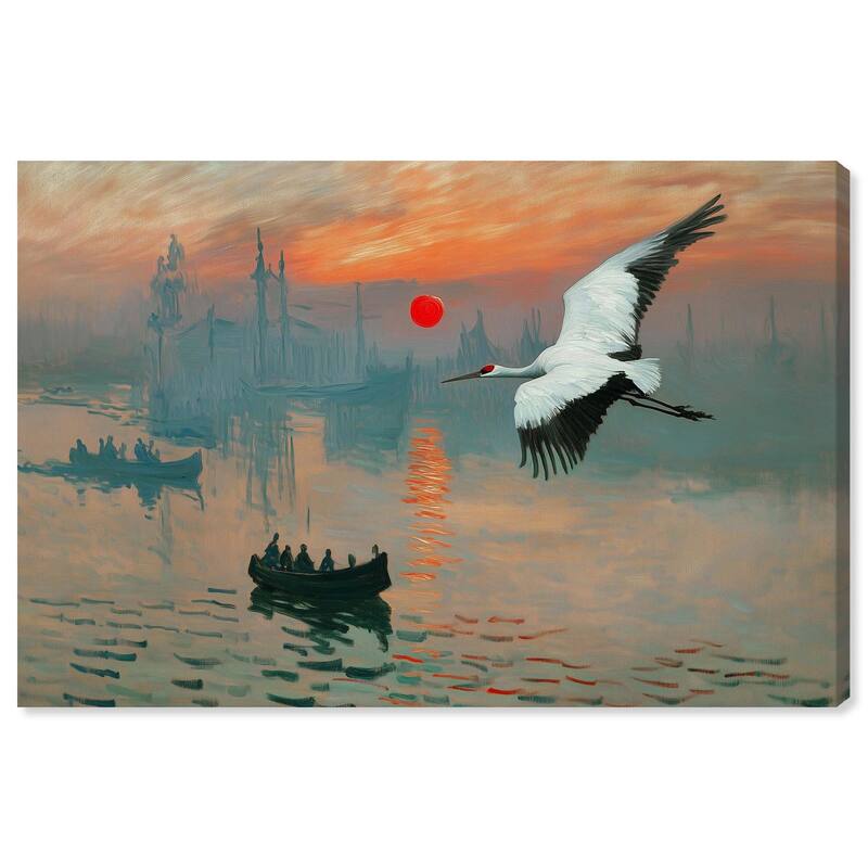 Crane Sunset Canvas by Art Remedy, Gallery Wrapped - 45" x 30"