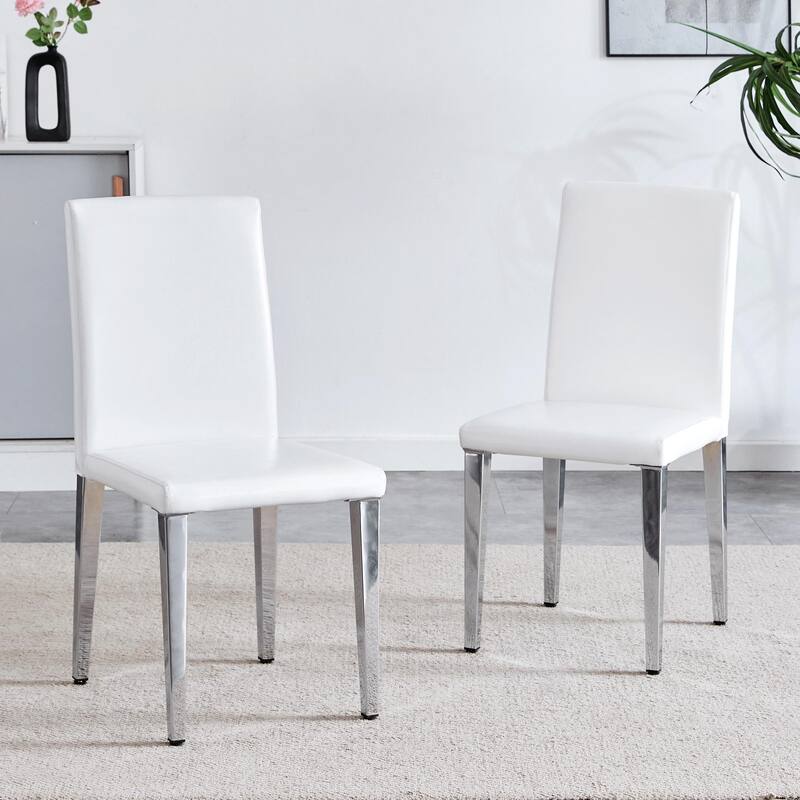 Set Of 4 Pu Leather Backrest Chairs With Metal Legs