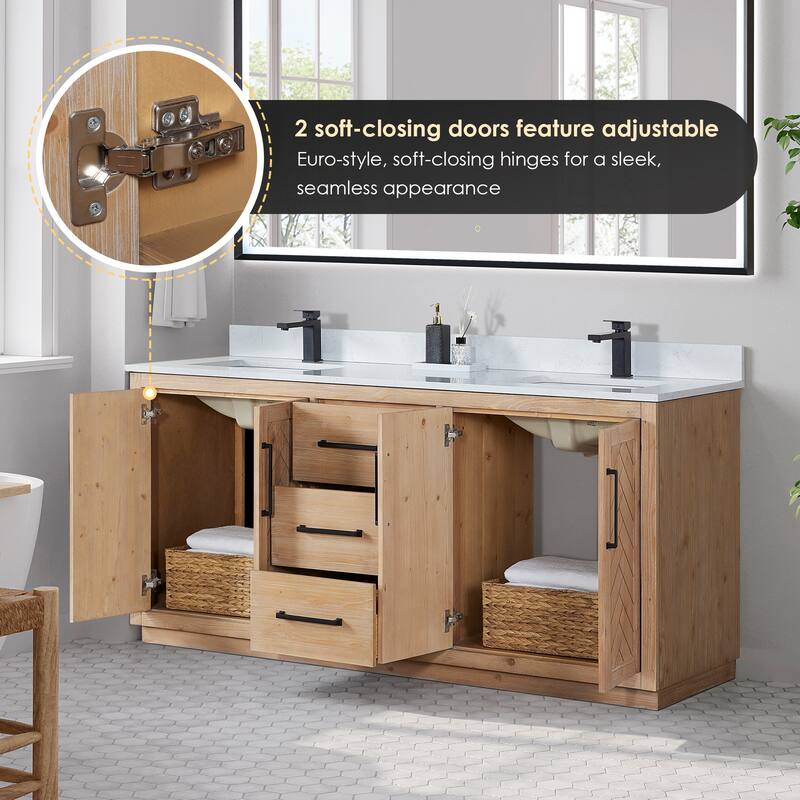 Anais Single Bathroom Vanity in Light Brown with Grain White Engineered Stone Countertop with Mirror