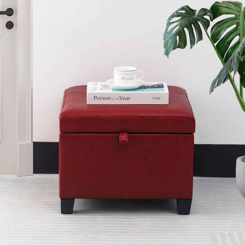 Adeco Faux Leather Tufted Flip Top Storage Ottoman