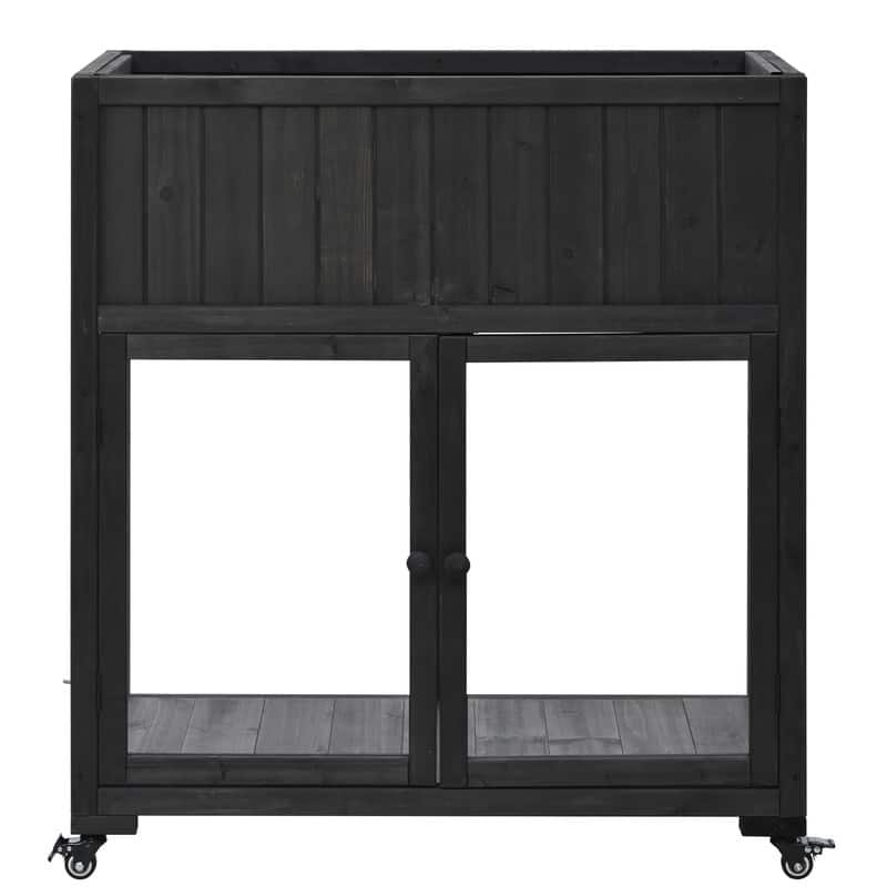 Compact 35.4" x 17.7" x 37.4" Wooden Cold Frame – Portable Greenhouse with Wheels & Dual Doors for Indoor/Outdoor Gardening‌ - Black