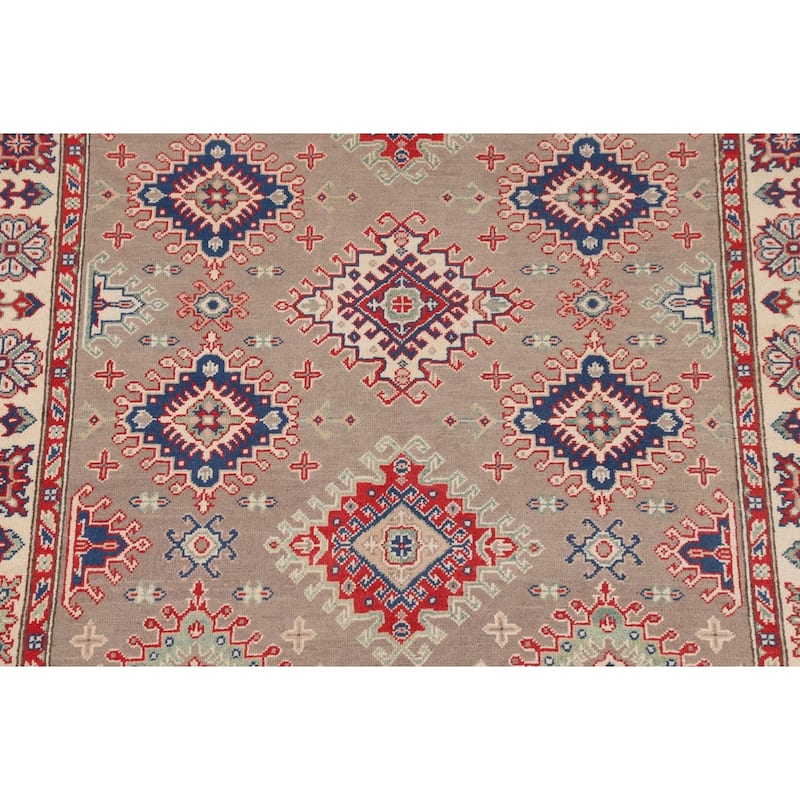 Geometric Kazak Oriental Area Rug Hand-Knotted Traditional Wool Carpet - 5'0" x 6'9"