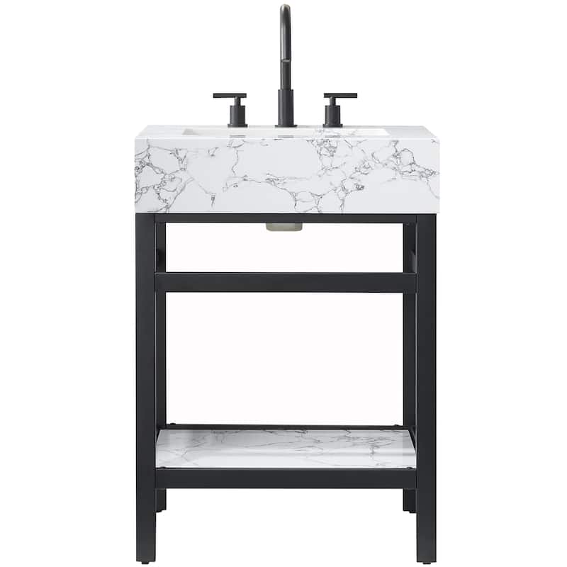 Ecija Bath Vanity, Metal Support with Composite Stone Top, no Mirror - 24 in. - Matte Black