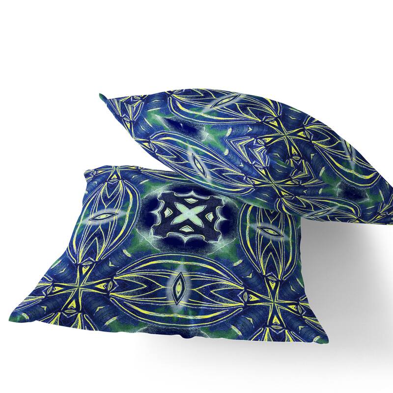 HomeRoots Set of Two 16" X 16" Blue and Green Blown Seam Floral Indoor Outdoor Throw Pillow - 16.00' X '16.00' X '5.00
