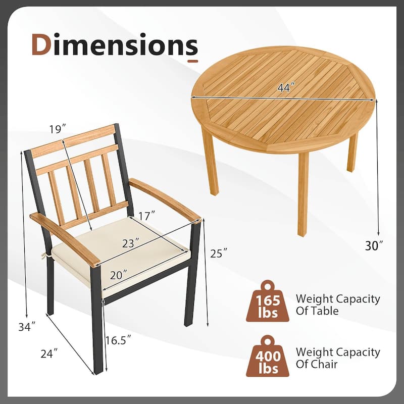 Coatway 5 Pieces Outdoor Acacia Wood Dining Set with Cushions for - See Details