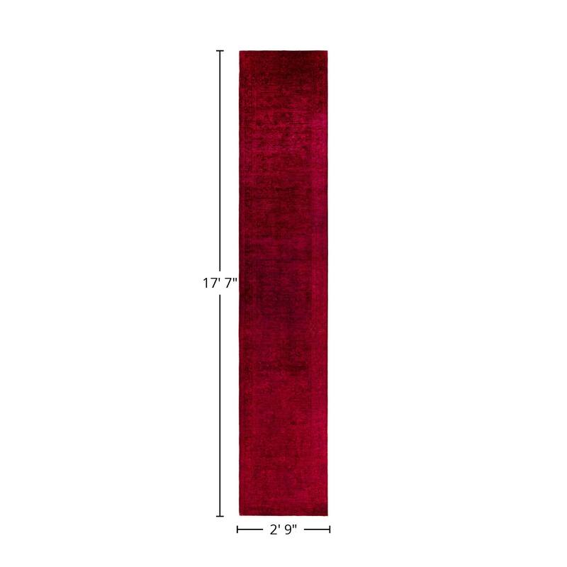 Overton Hand Knotted Wool Vintage Inspired Modern Contemporary Overdyed Red Runner Rug - 2' 9" x 17' 7"